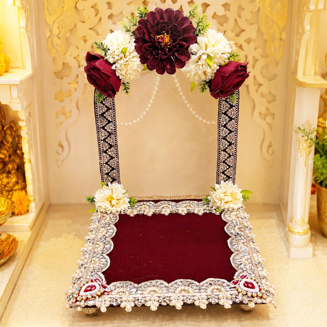 Decorative Square Floral Singhasan for Laddu Gopal &amp; Ganesh Ji for home mandir