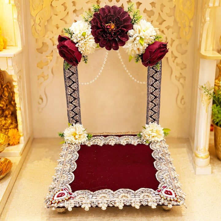 Decorative Square Floral Singhasan for Laddu Gopal &amp; Ganesh Ji for home mandir
