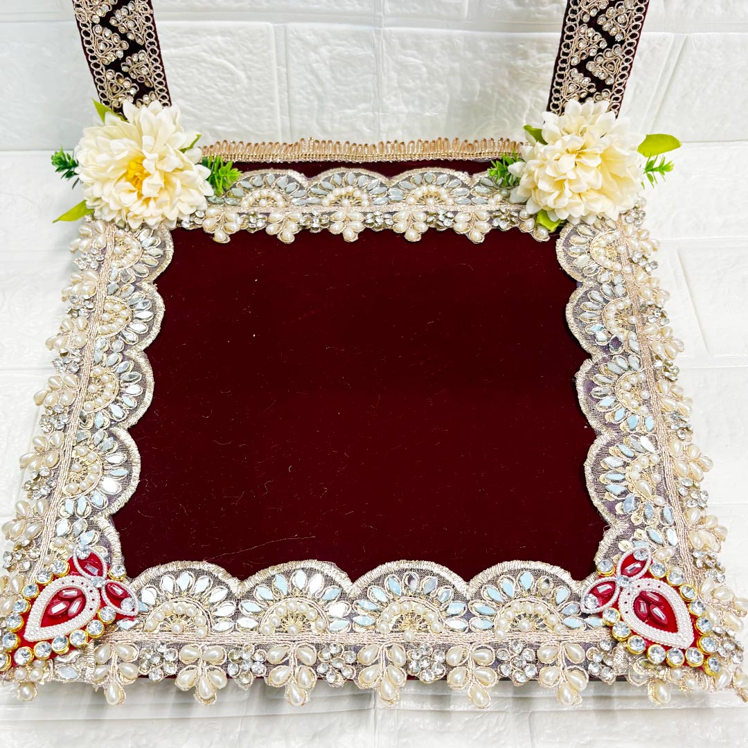 Decorative Square Floral Singhasan for Laddu Gopal &amp; Ganesh Ji for home mandir
