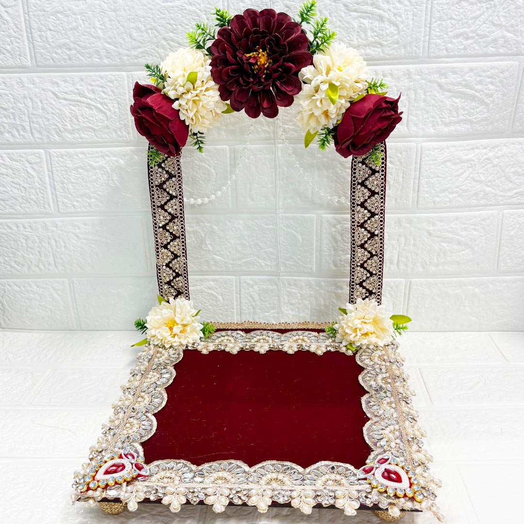 Decorative Square Floral Singhasan for Laddu Gopal &amp; Ganesh Ji for home mandir
