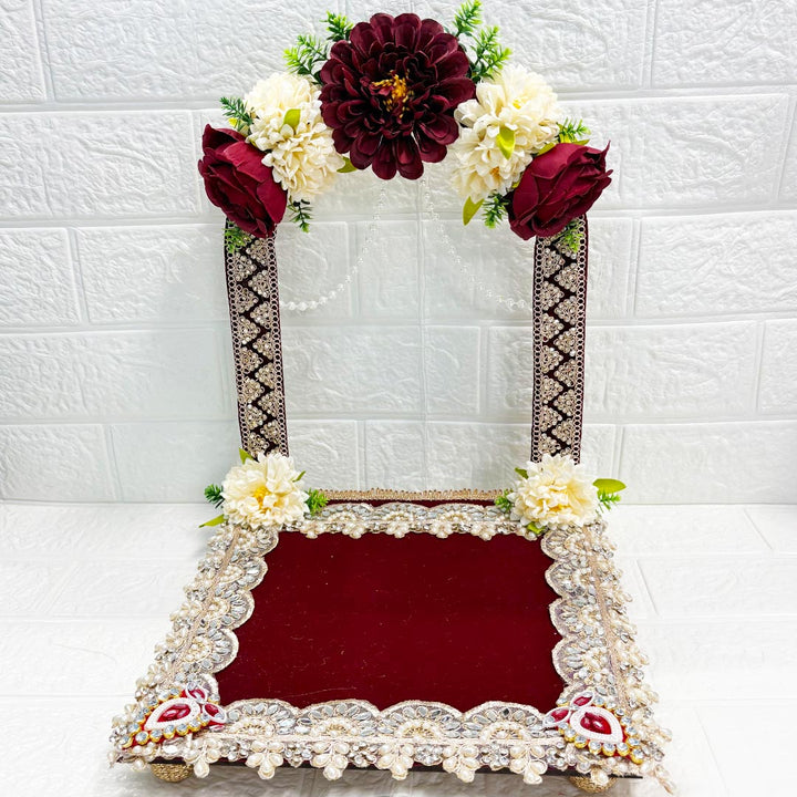 Decorative Square Floral Singhasan for Laddu Gopal &amp; Ganesh Ji for home mandir