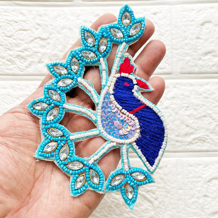 Beaded Sequins Peacock Patch | Pack of 2 for Diwali Festive DIY Art &amp; Craft Work