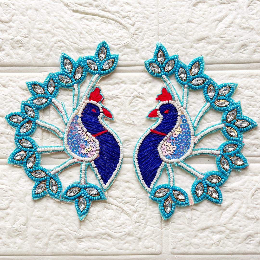 Beaded Sequins Peacock Patch | Pack of 2 for Diwali Festive DIY Art &amp; Craft Work