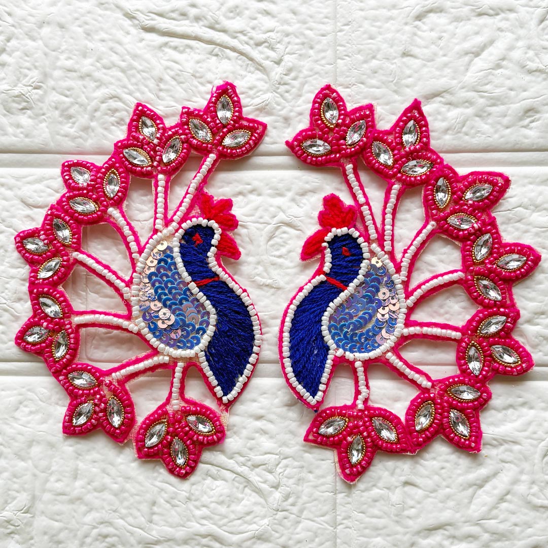 Beaded Sequins Peacock Patch | Pack of 2 for Diwali Festive DIY Art &amp; Craft Work
