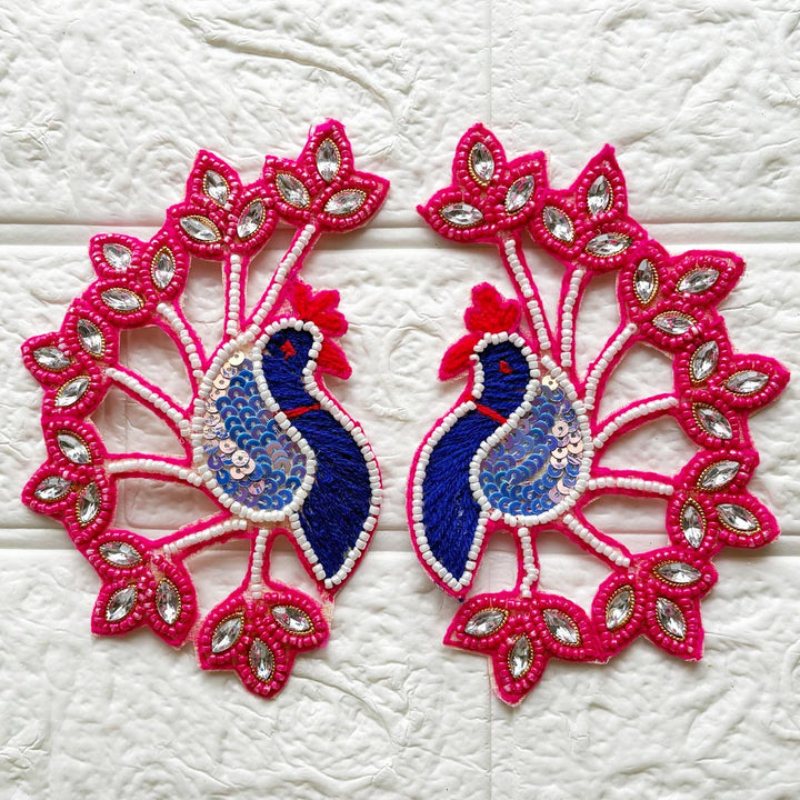 Beaded Sequins Peacock Patch | Pack of 2 for Diwali Festive DIY Art &amp; Craft Work