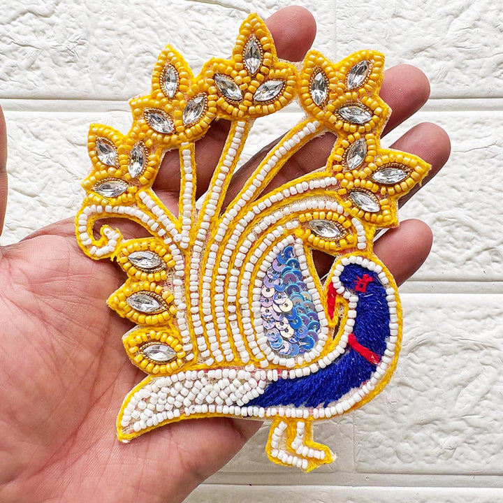 Beaded Sequins Peacock Patch | Pack of 2 for Diwali Festive DIY Art &amp; Craft Work