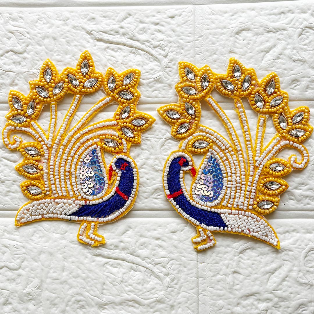Beaded Sequins Peacock Patch | Pack of 2 for Diwali Festive DIY Art &amp; Craft Work
