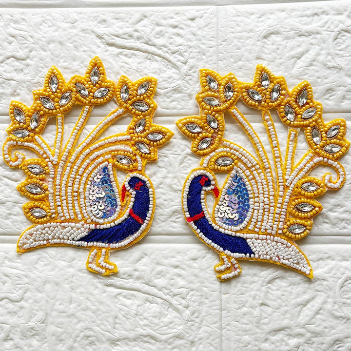 Beaded Sequins Peacock Patch | Pack of 2 for Diwali Festive DIY Art &amp; Craft Work