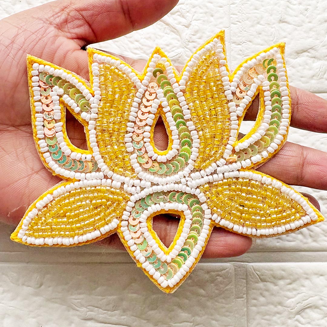 Beaded Sequins Lotus Patch | Pack of 10 for Diwali Festive DIY Art &amp; Craft Work
