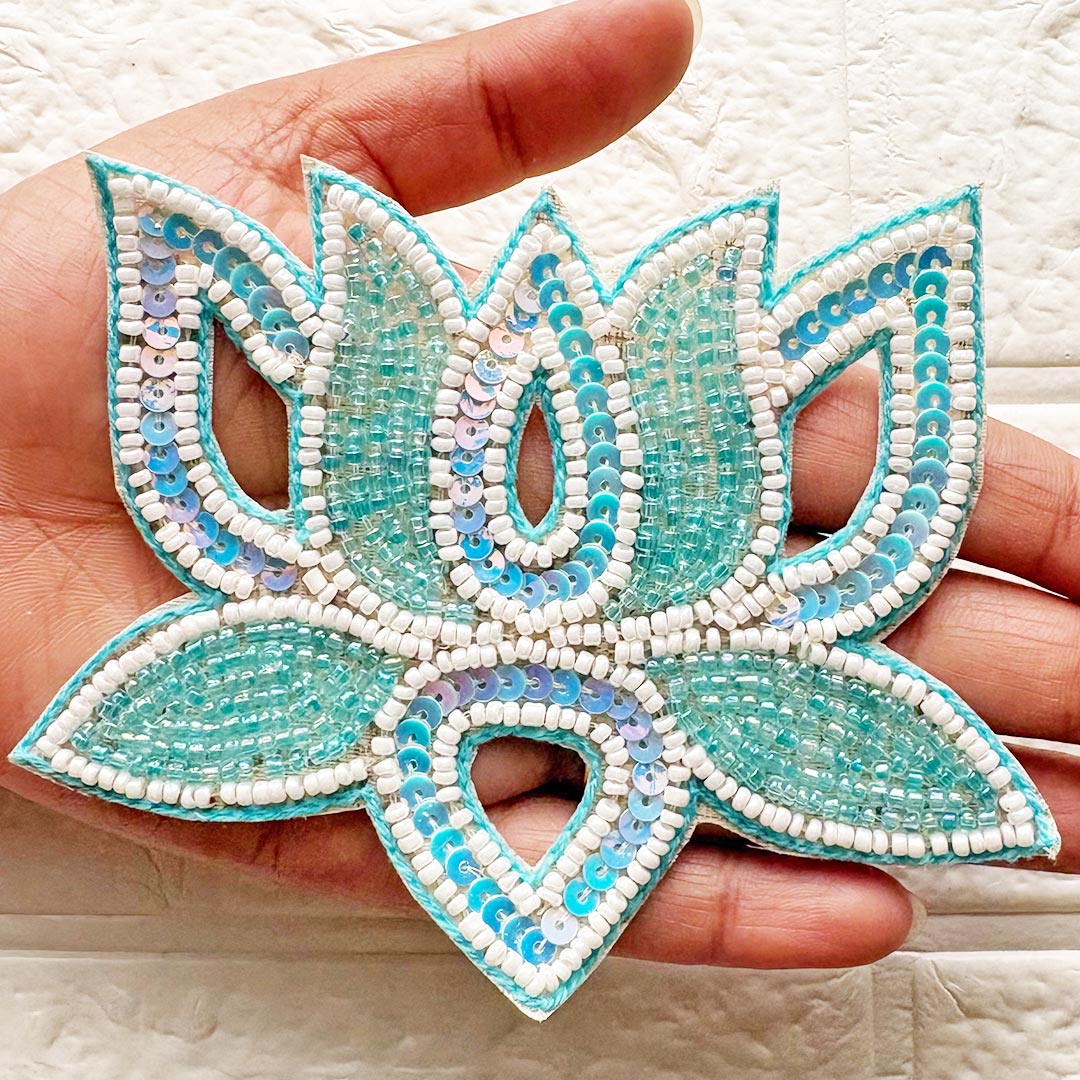 Beaded Sequins Lotus Patch | Pack of 10 for Diwali Festive DIY Art &amp; Craft Work