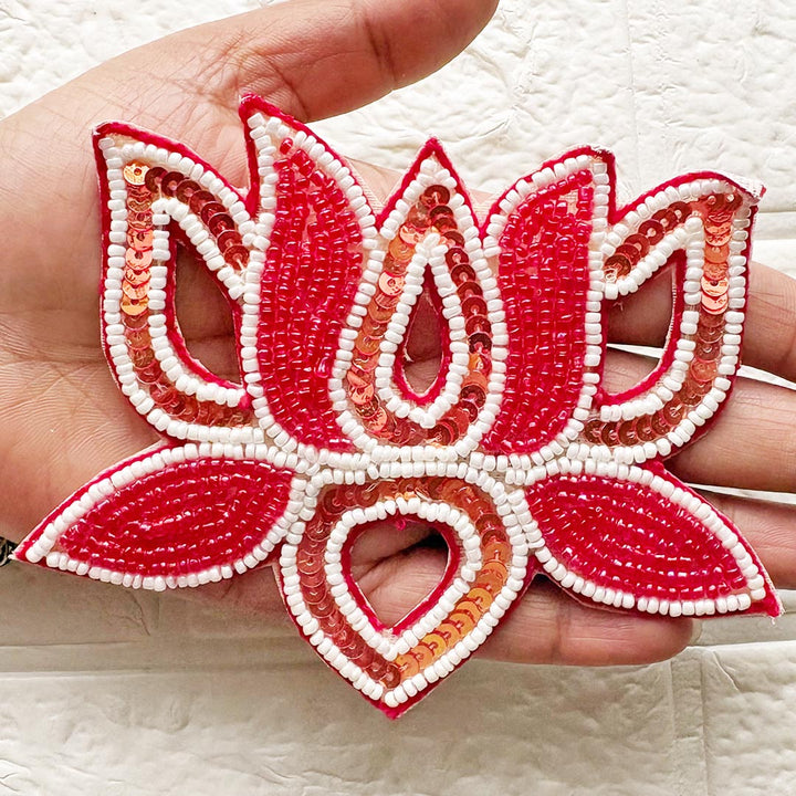 Beaded Sequins Lotus Patch | Pack of 10 for Diwali Festive DIY Art &amp; Craft Work