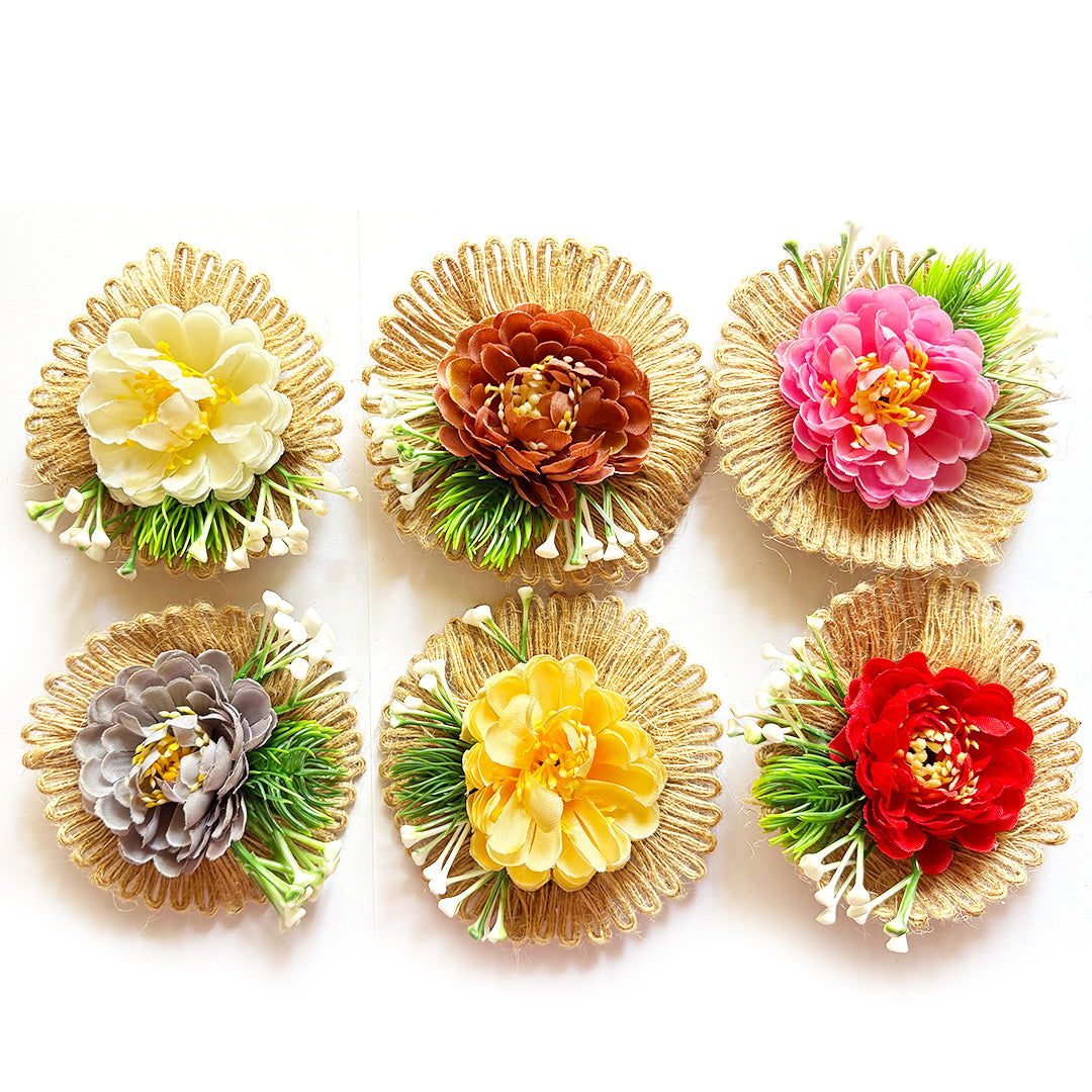 Flower with Jute base Bunch pack of 6 for Trousseau, Gift Packing & Festive Decor