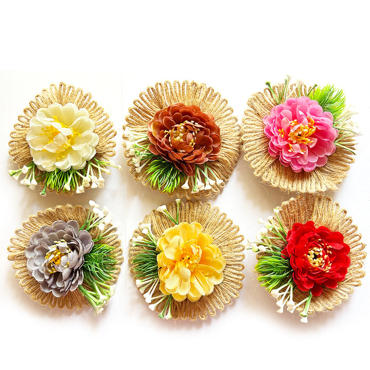 Flower with Jute base Bunch pack of 6 for Trousseau, Gift Packing & Festive Decor