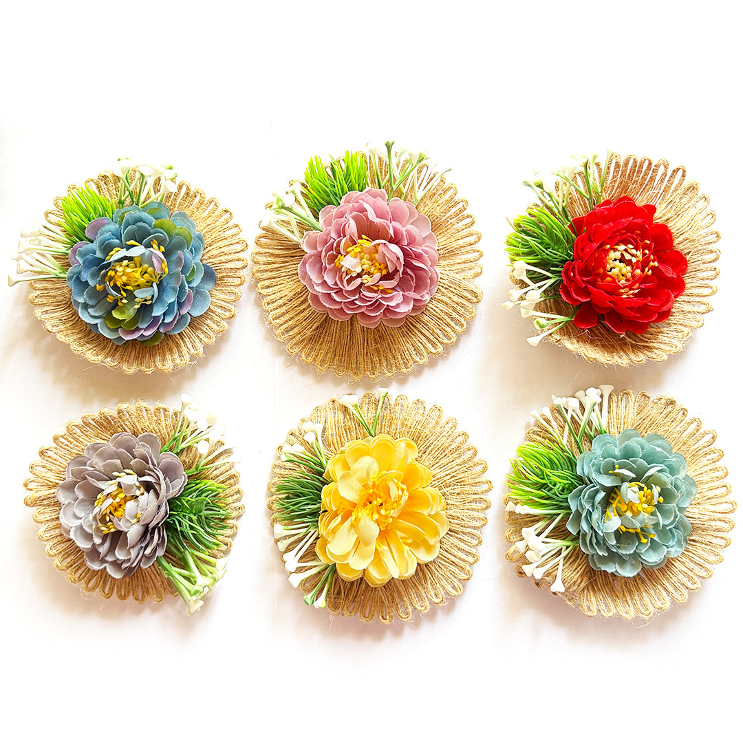 Flower with Jute base Bunch pack of 6 for Trousseau, Gift Packing & Festive Decor