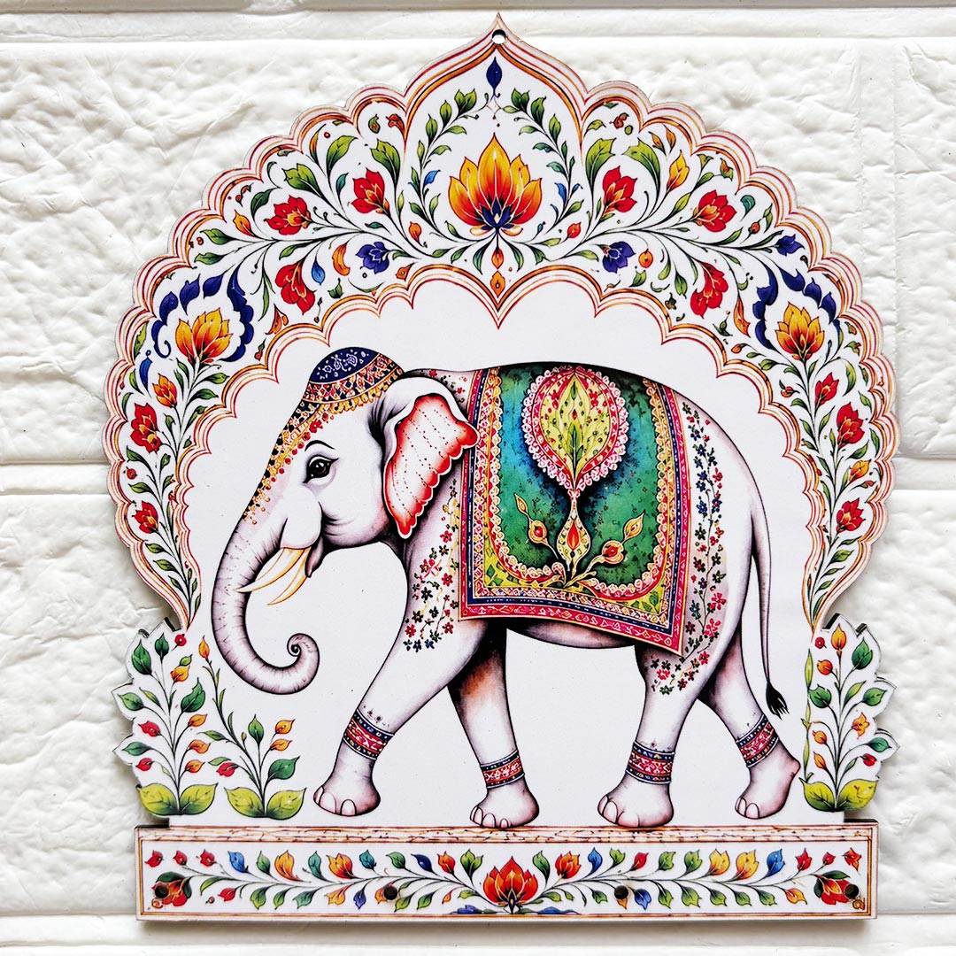 Elephant White Jharokha printed mdf Cutout Pack of 4 | DIY Decoration, Toran, Bandhanwar | size 6 inch