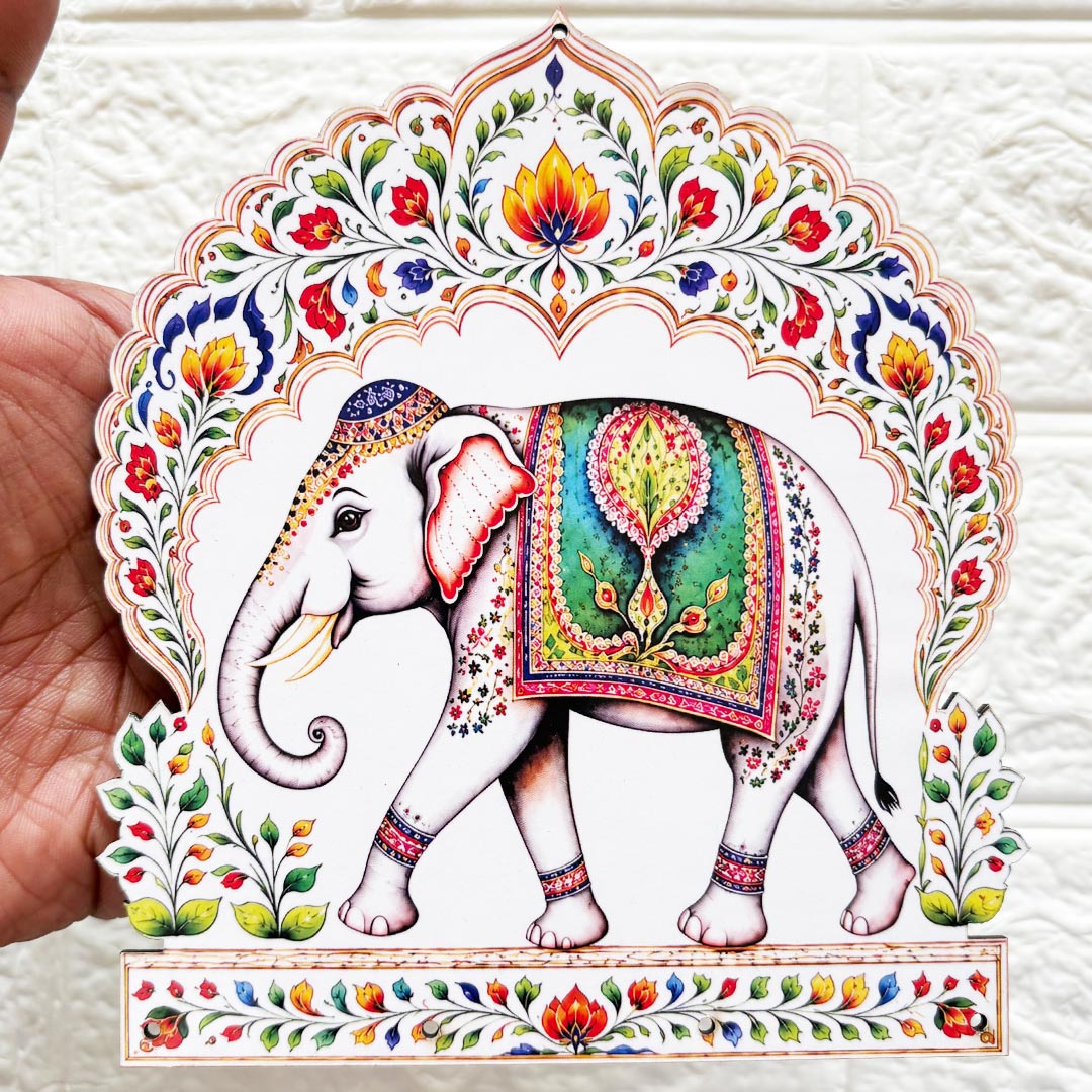 Elephant White Jharokha printed mdf Cutout Pack of 4 | DIY Decoration, Toran, Bandhanwar | size 6 inch