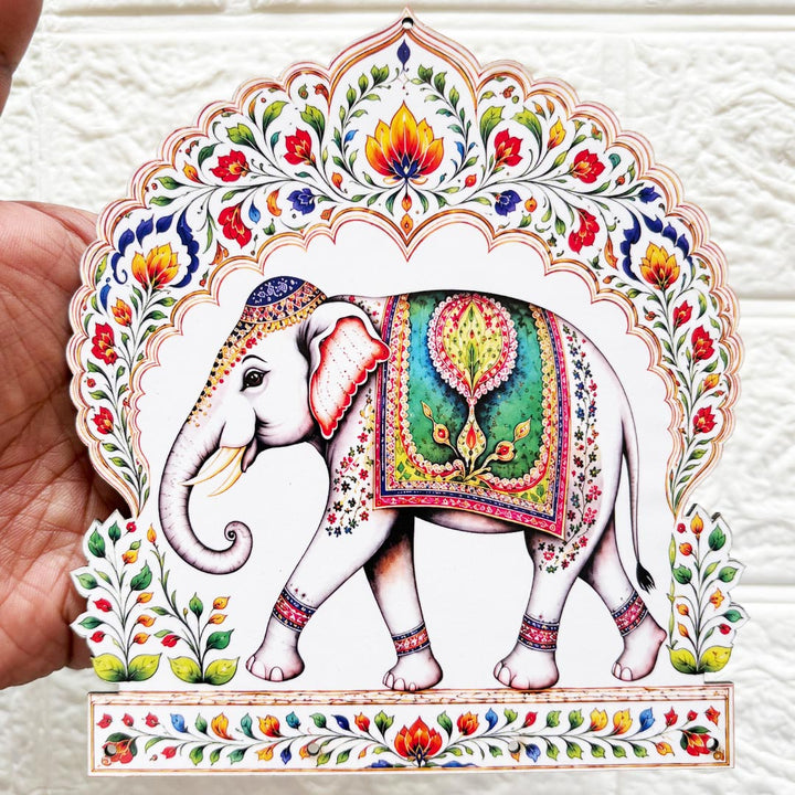 Elephant White Jharokha printed mdf Cutout Pack of 4 | DIY Decoration, Toran, Bandhanwar | size 6 inch