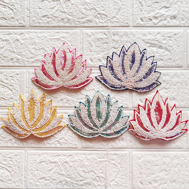 Sequins Beaded Lotus Patch | Pack of 10 for Diwali Festive DIY Art &amp; Craft Work