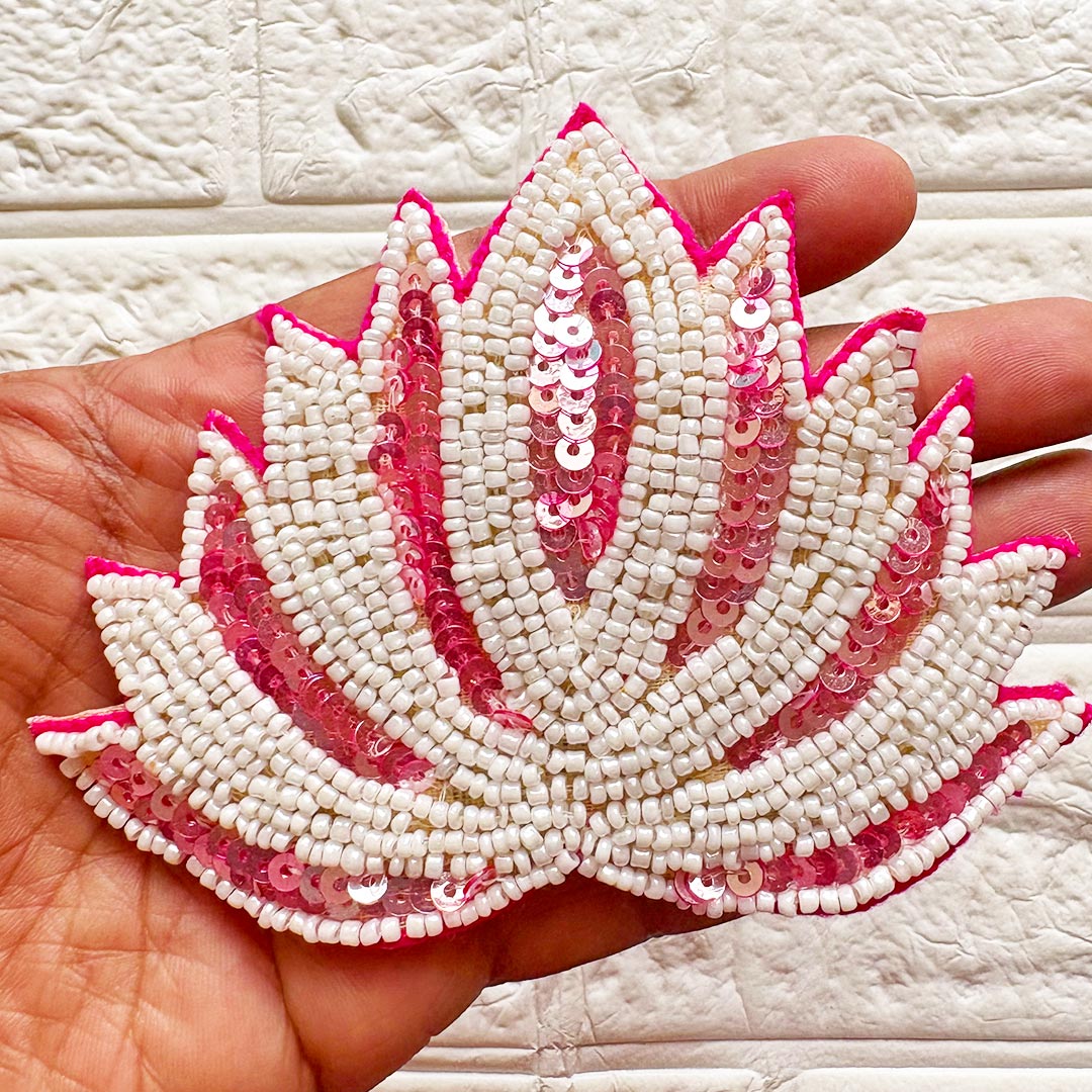 Sequins Beaded Lotus Patch | Pack of 10 for Diwali Festive DIY Art &amp; Craft Work