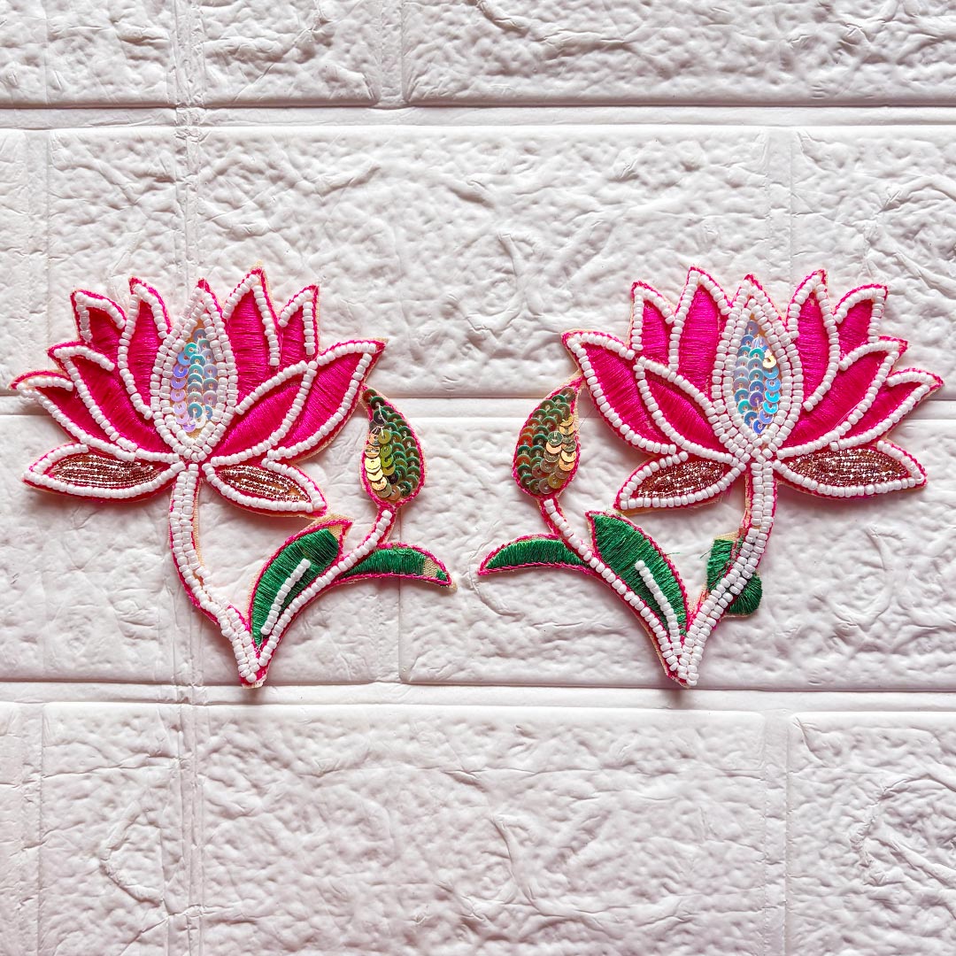Lotus with Leaf Beaded Patch | Pack of 4 for Diwali Festive DIY Art &amp; Craft Work