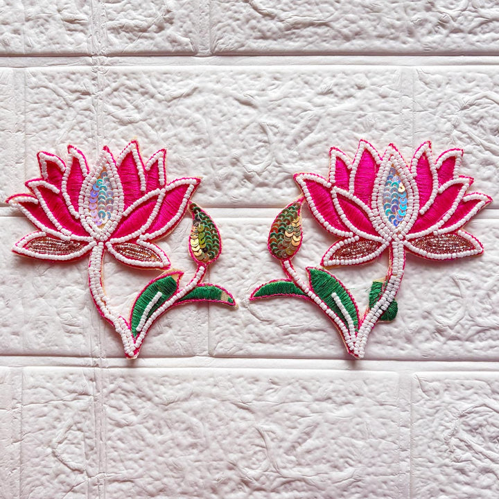 Lotus with Leaf Beaded Patch | Pack of 4 for Diwali Festive DIY Art &amp; Craft Work