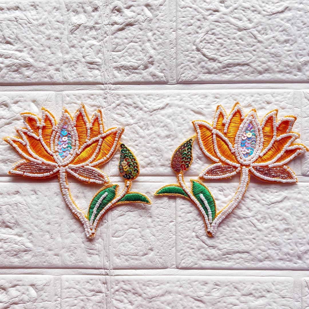 Lotus with Leaf Beaded Patch | Pack of 4 for Diwali Festive DIY Art &amp; Craft Work