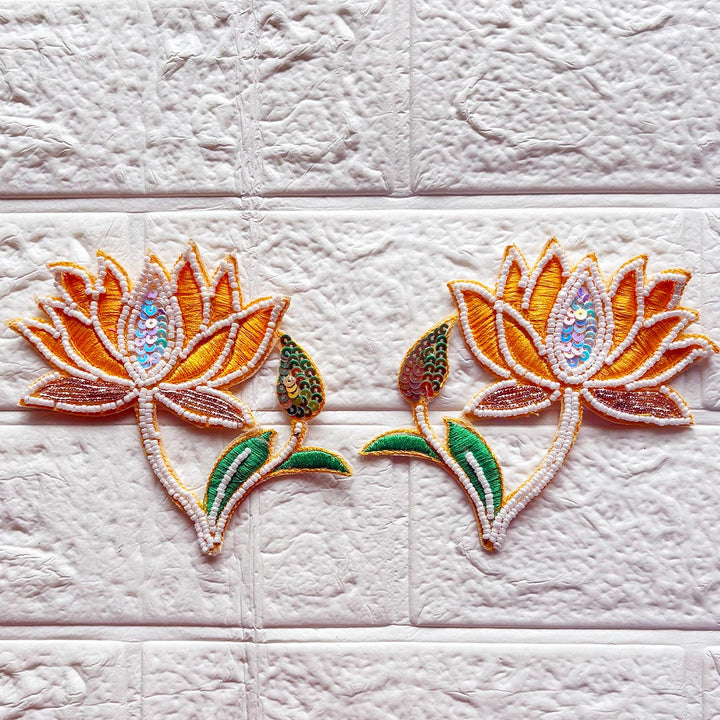 Lotus with Leaf Beaded Patch | Pack of 4 for Diwali Festive DIY Art &amp; Craft Work
