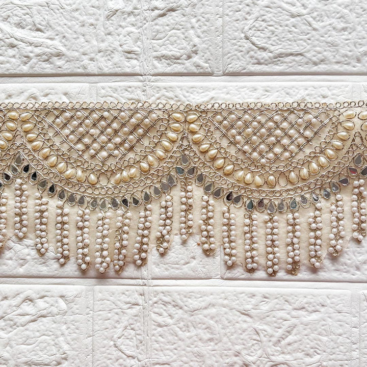 Mirror Bead Lace Wide Border | Decorative Trim for Saree, Blouse, Dupatta, Lehenga &amp; DIY Craft Work