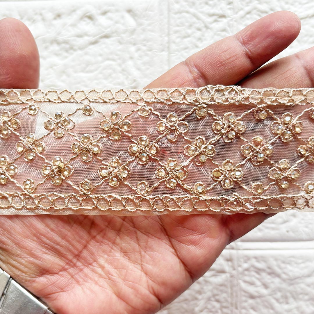 Golden Rhinestone Lace Wide Border | Decorative Toran &amp; DIY Craft Work