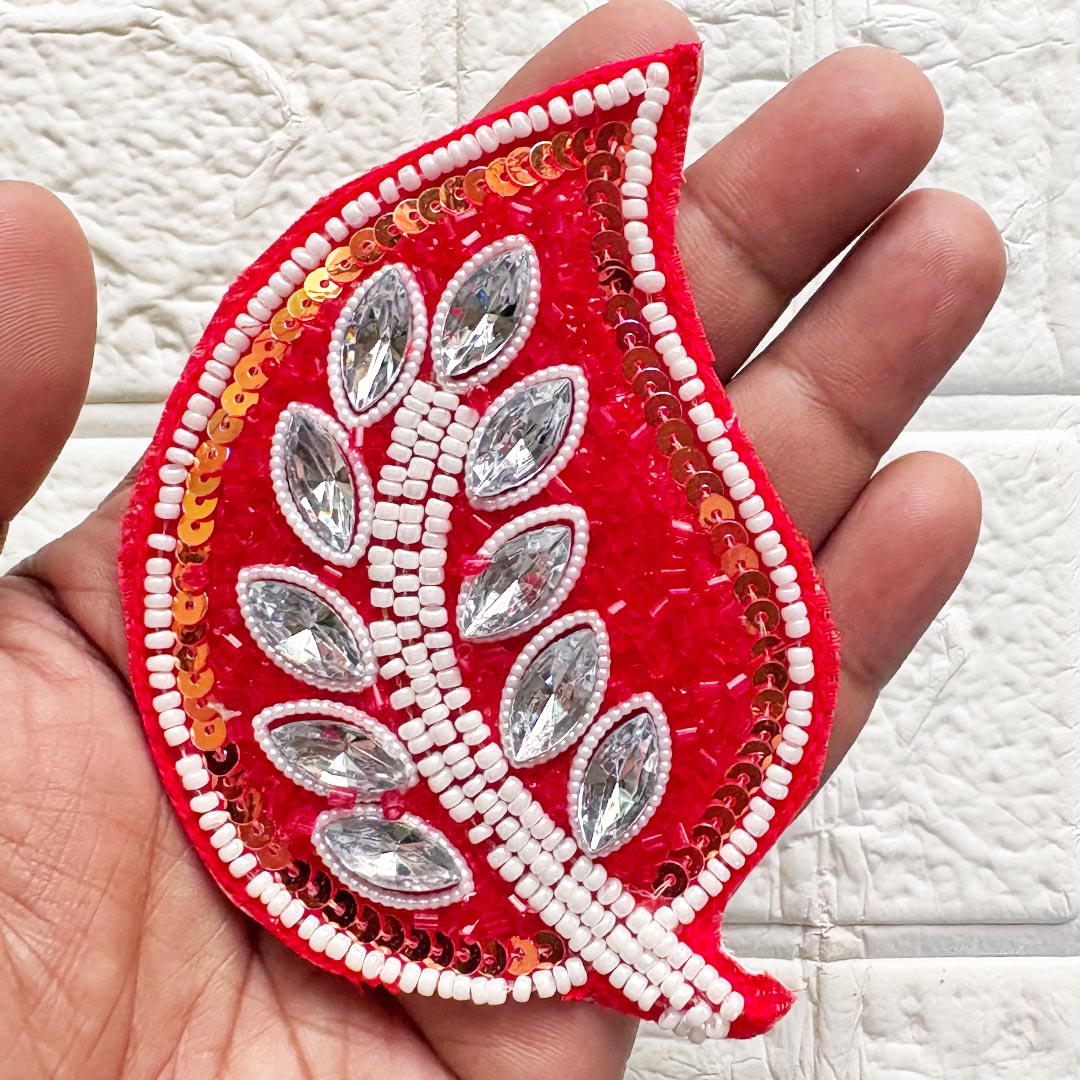 Beaded Sequins Leaf Patch | Pack of 4 for Diwali Festive DIY Art &amp; Craft Work
