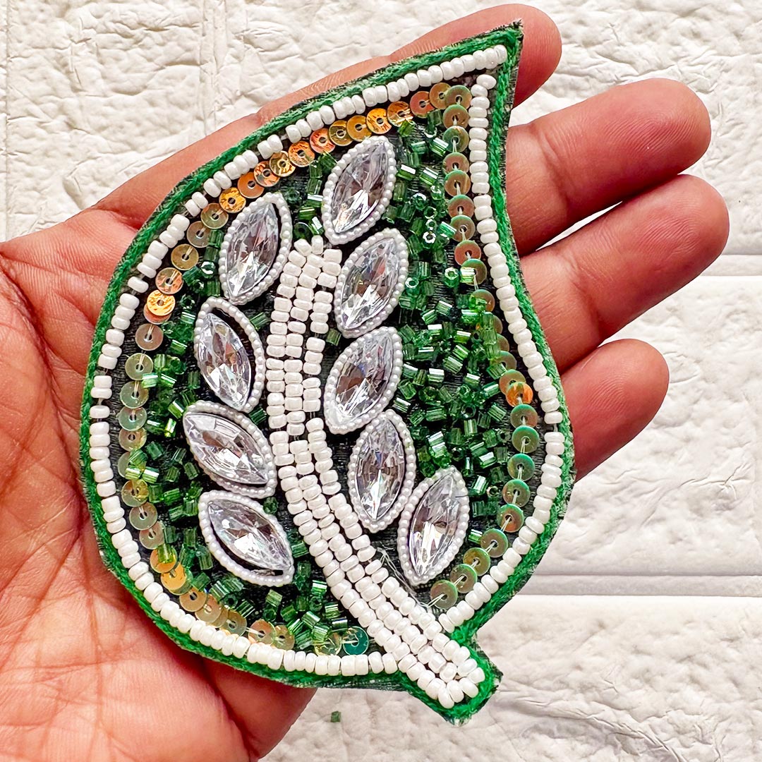 Beaded Sequins Leaf Patch | Pack of 4 for Diwali Festive DIY Art &amp; Craft Work