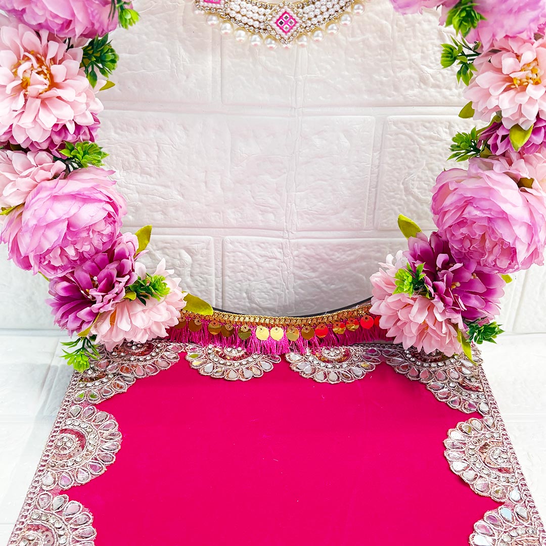 Decorative Pink Floral Singhasan for Laddu Gopal &amp; Ganesh Ji for home mandir
