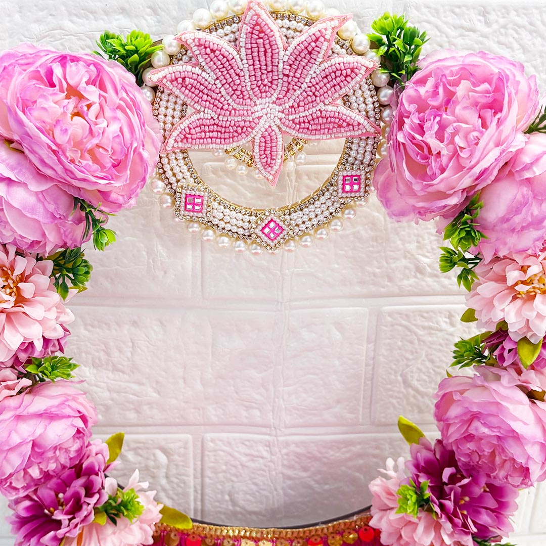 Decorative Pink Floral Singhasan for Laddu Gopal &amp; Ganesh Ji for home mandir