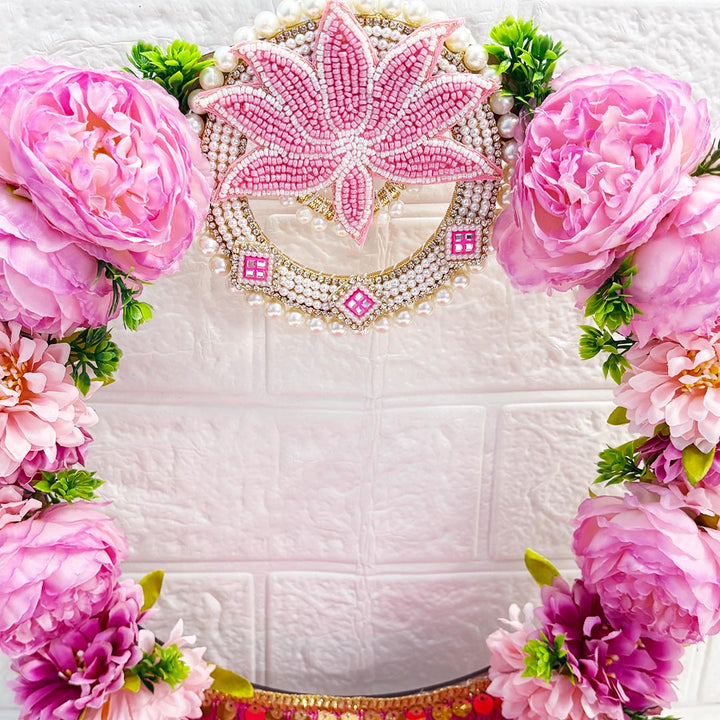 Decorative Pink Floral Singhasan for Laddu Gopal &amp; Ganesh Ji for home mandir
