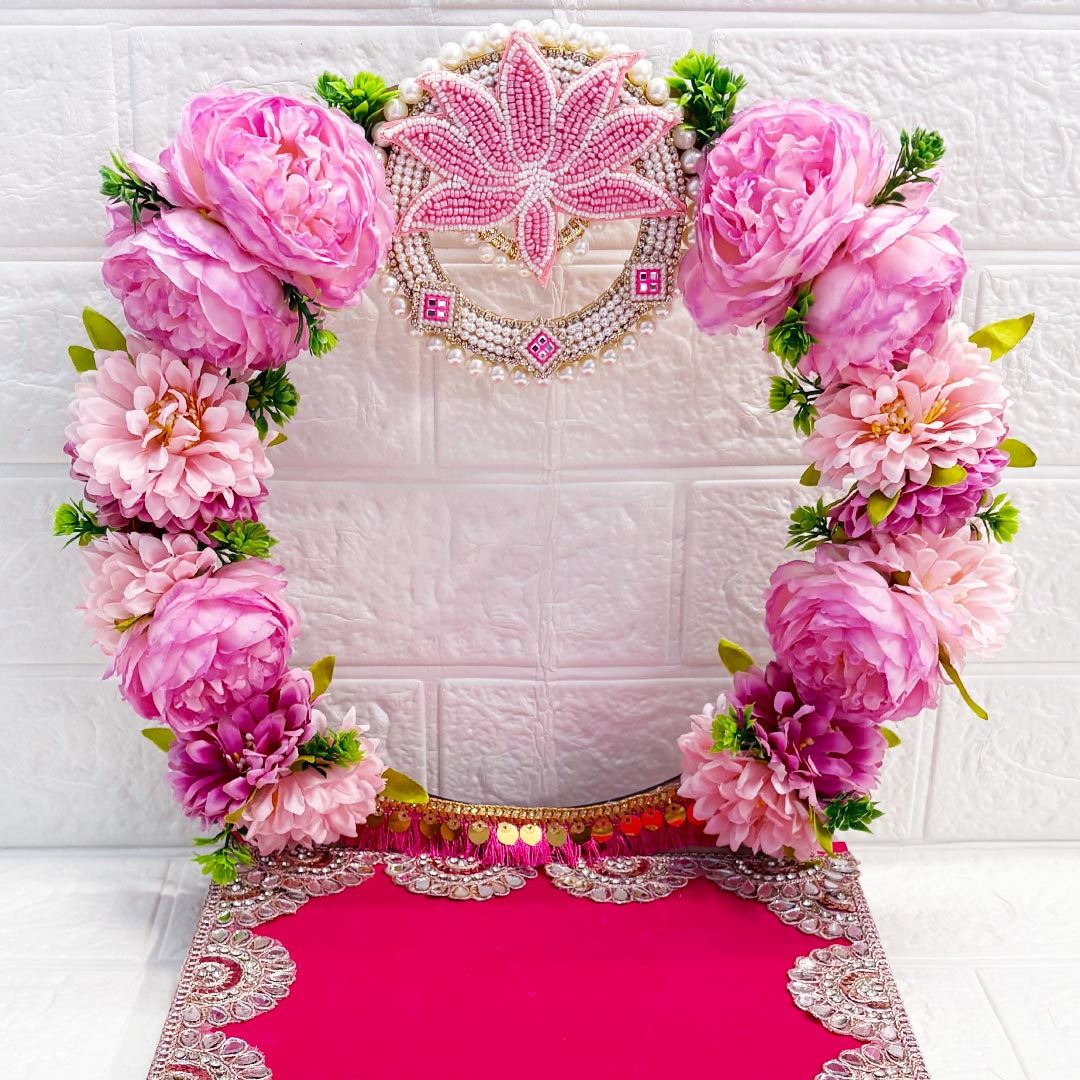 Decorative Pink Floral Singhasan for Laddu Gopal &amp; Ganesh Ji for home mandir