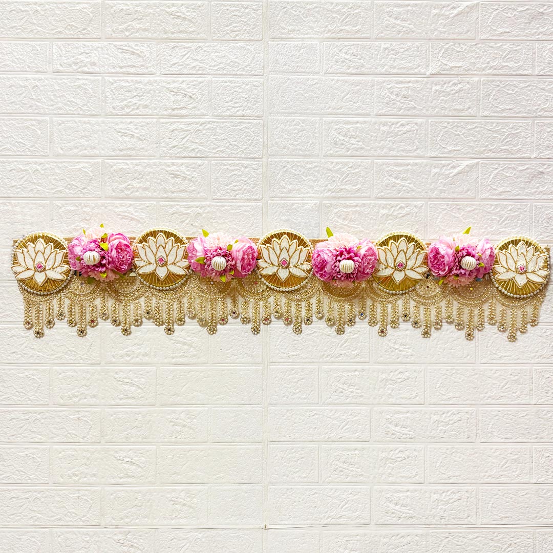 Pink Floral Lotus Patch Lace Toran for Home &amp; Office Entrance | Mandir Decoration