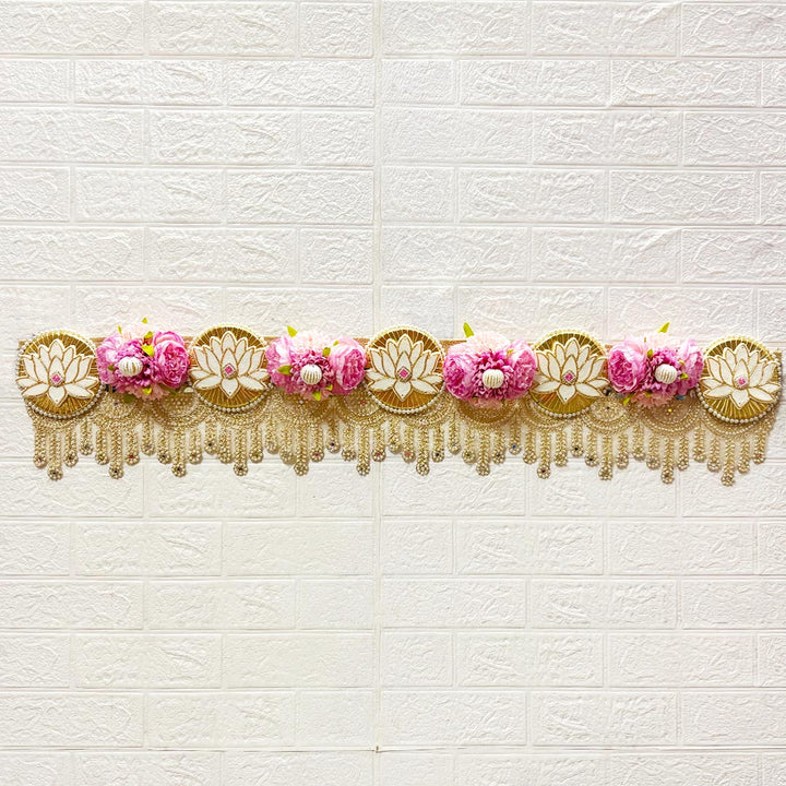 Pink Floral Lotus Patch Lace Toran for Home &amp; Office Entrance | Mandir Decoration