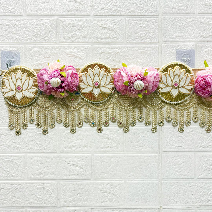Pink Floral Lotus Patch Lace Toran for Home &amp; Office Entrance | Mandir Decoration