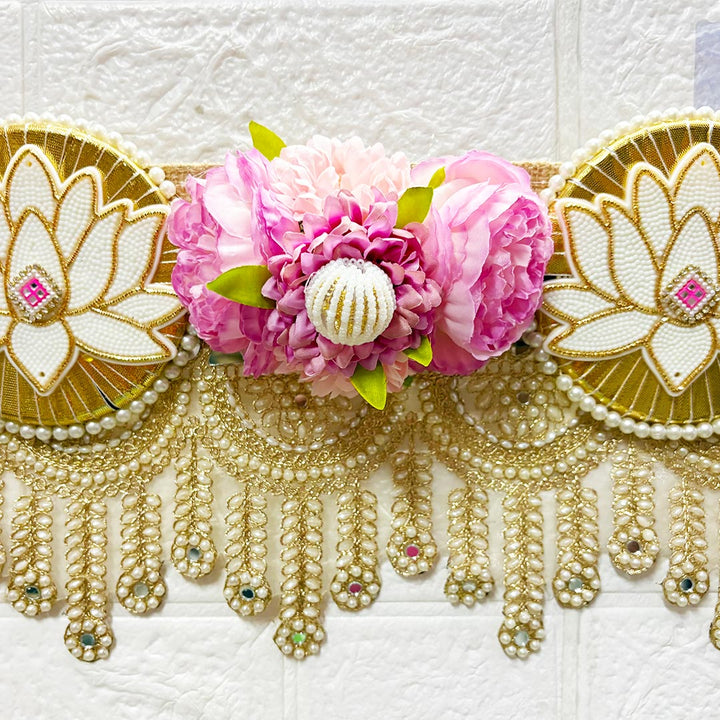 Pink Floral Lotus Patch Lace Toran for Home &amp; Office Entrance | Mandir Decoration