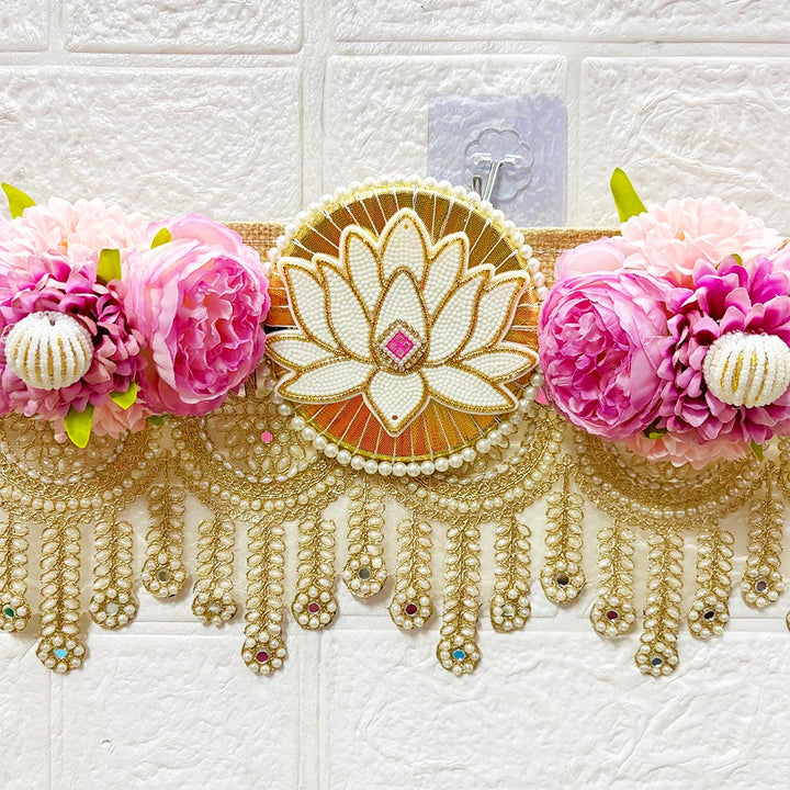 Pink Floral Lotus Patch Lace Toran for Home &amp; Office Entrance | Mandir Decoration