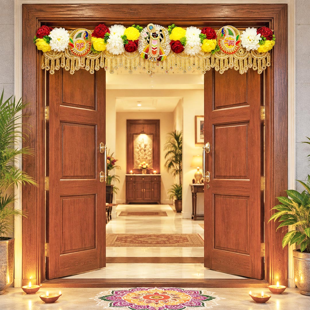 Shrinathji Shubh Labh Toran for Home &amp; Office Entrance | Mandir Decoration | Decorative Door Hanging Bandanwar