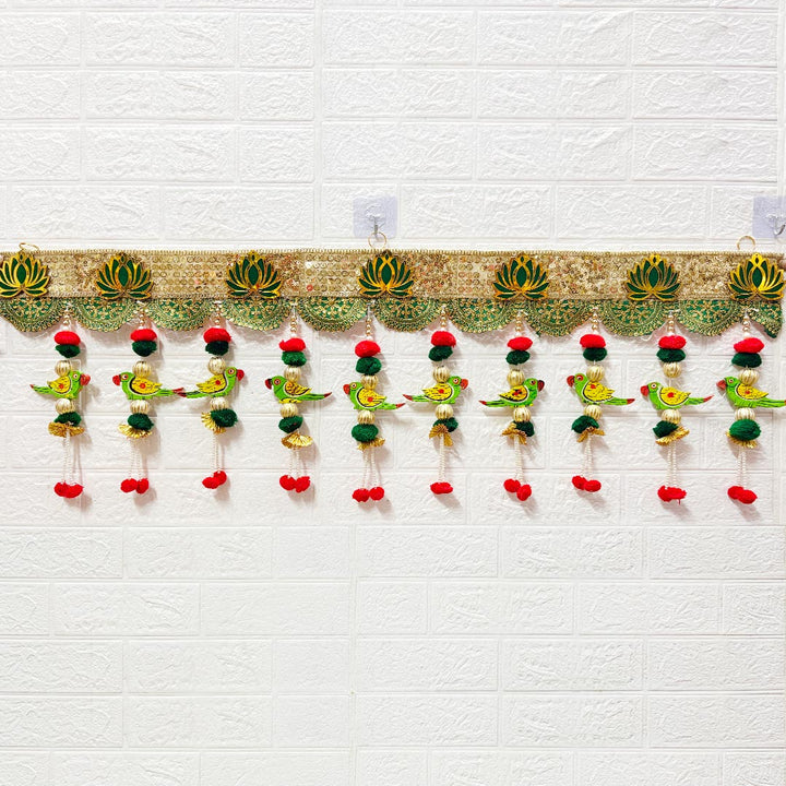 Parrot Sequine Lace Toran for Home &amp; Office Entrance | Mandir Decoration | Decorative Door Hanging Bandanwar