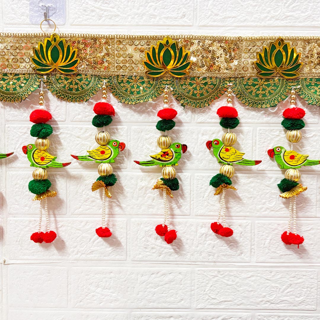 Parrot Sequine Lace Toran for Home &amp; Office Entrance | Mandir Decoration | Decorative Door Hanging Bandanwar