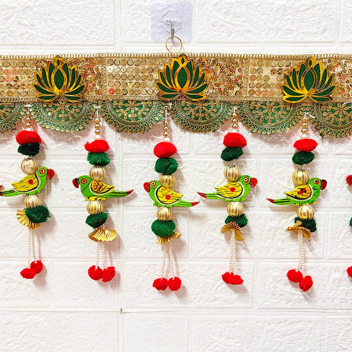 Parrot Sequine Lace Toran for Home &amp; Office Entrance | Mandir Decoration | Decorative Door Hanging Bandanwar