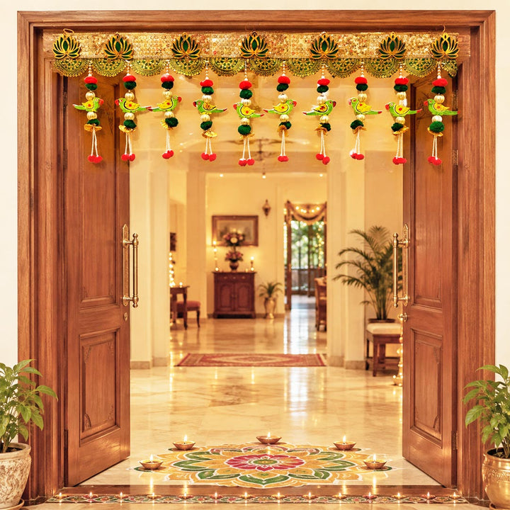 Parrot Sequine Lace Toran for Home &amp; Office Entrance | Mandir Decoration | Decorative Door Hanging Bandanwar