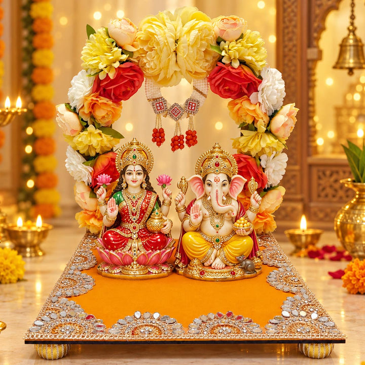 Decorative Yellow Floral Singhasan for home mandir | Diwali Dussehara
