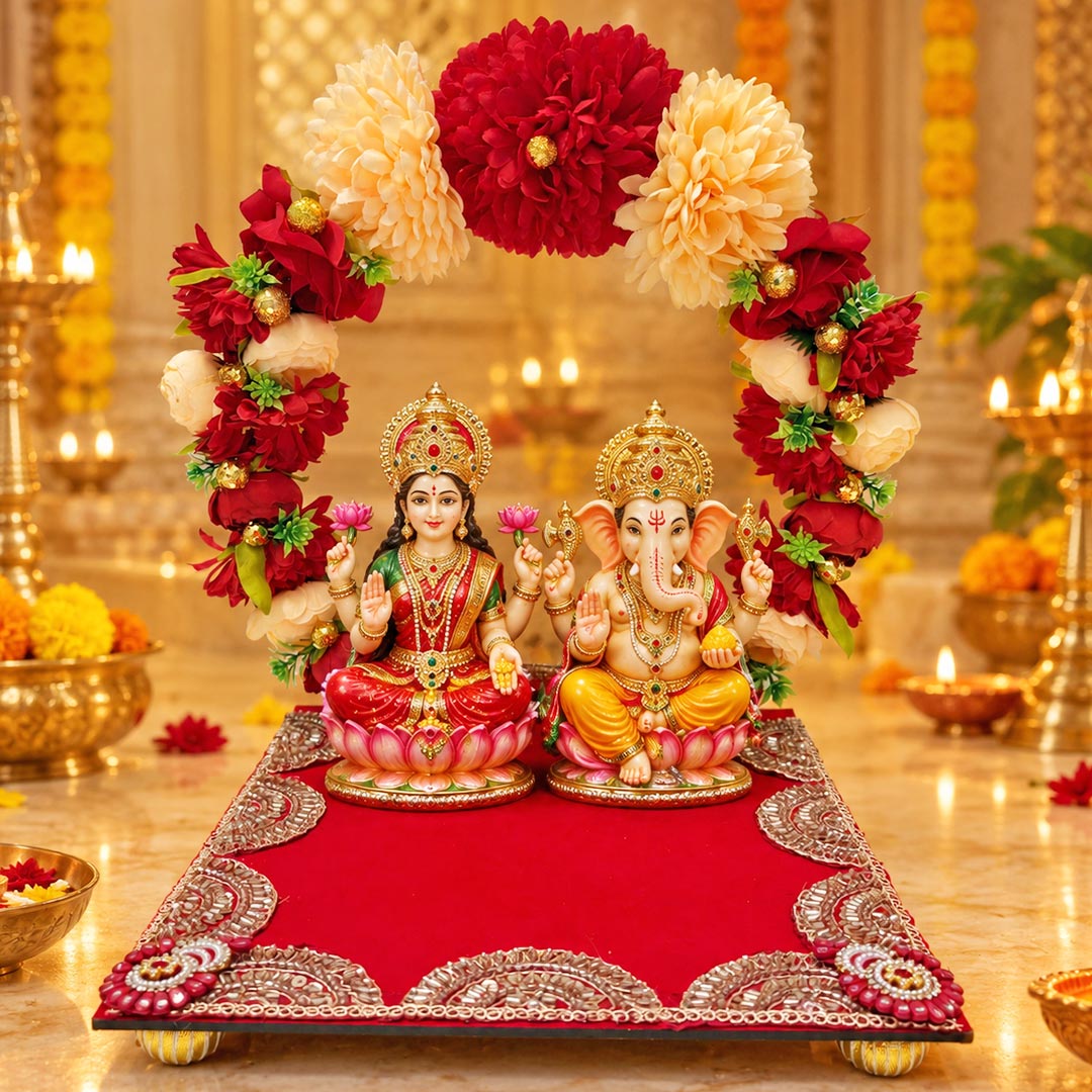 Decorative Red Floral Singhasan for home mandir | Diwali Dussehara