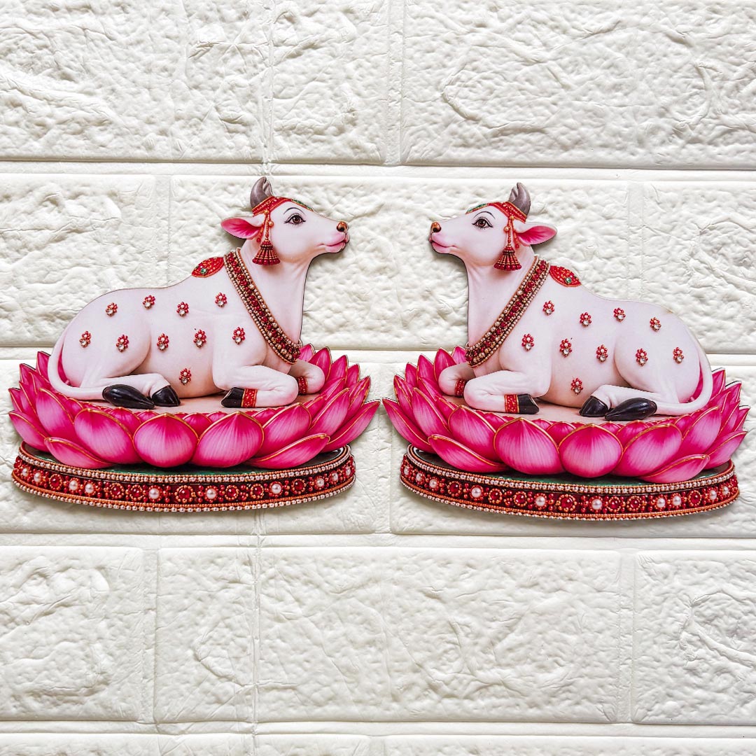 Cow on Lotus printed mdf Cutout Pack of 4 | DIY Decoration, Toran, Bandhanwar | size 6 inch