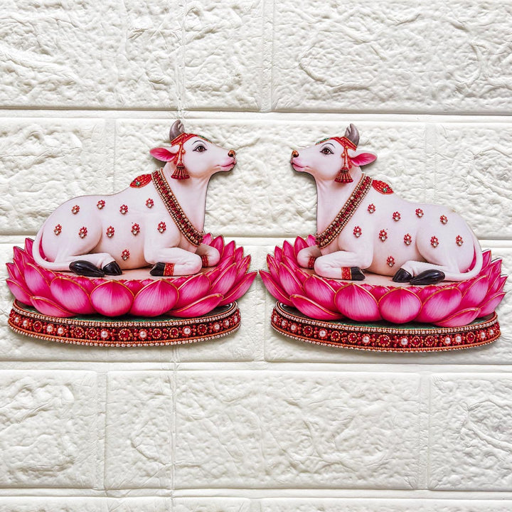 Cow on Lotus printed mdf Cutout Pack of 4 | DIY Decoration, Toran, Bandhanwar | size 6 inch