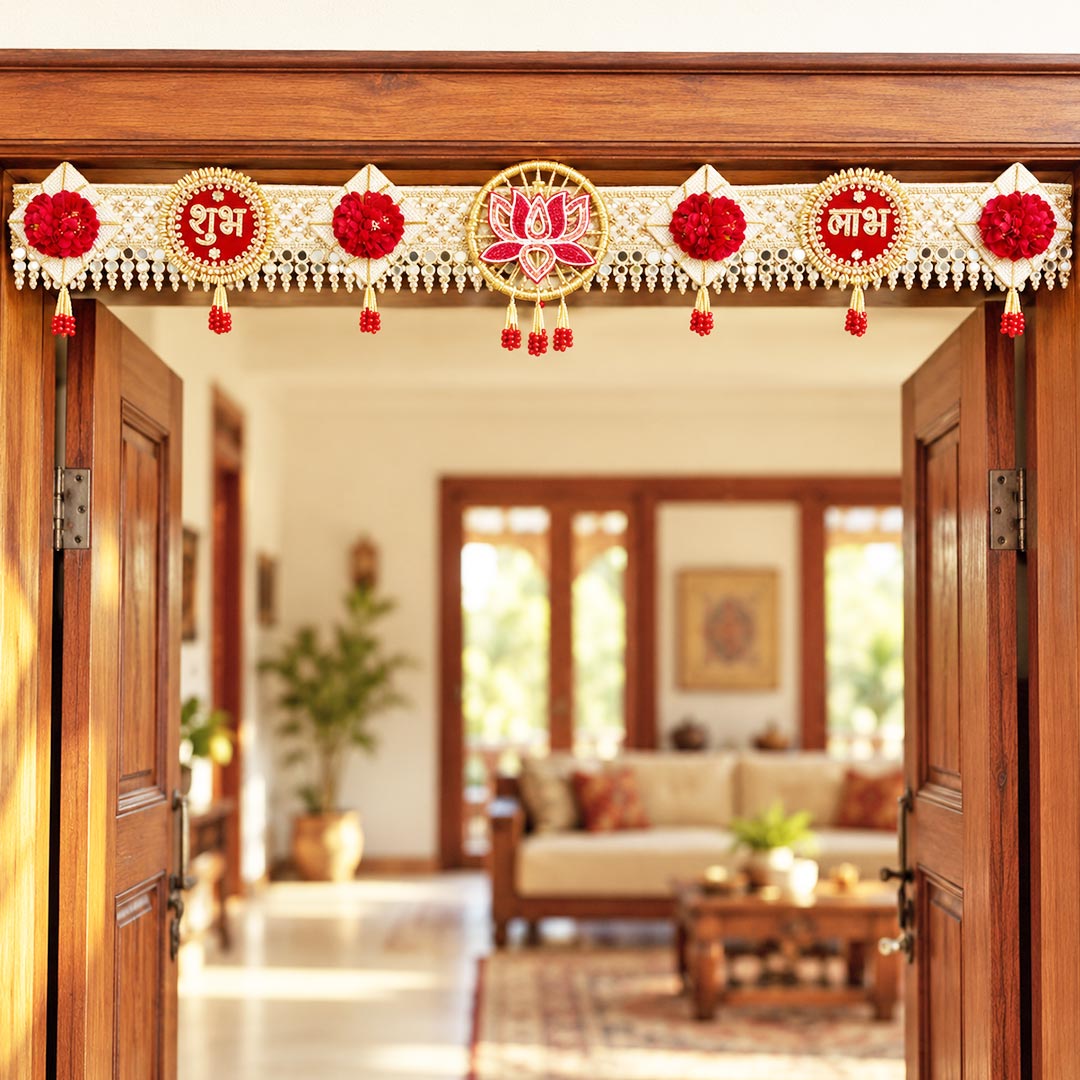 Shubh Labh Mirror Lace Toran for Home &amp; Office Entrance | Mandir Decoration | Decorative Door Hanging Bandanwar
